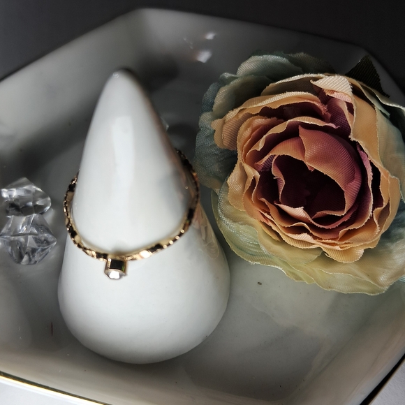 Jewelry - Dainty Textured Goldtone Single Clear Stone Ring